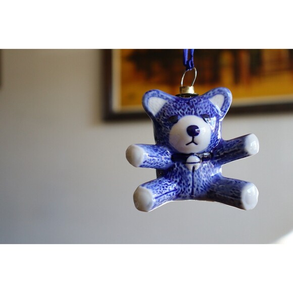 Vtg Lot of 4 Delft Blue Holland Christmas Ornaments Santa Teddy Bear Angels ~3" - Picture 8 of 11